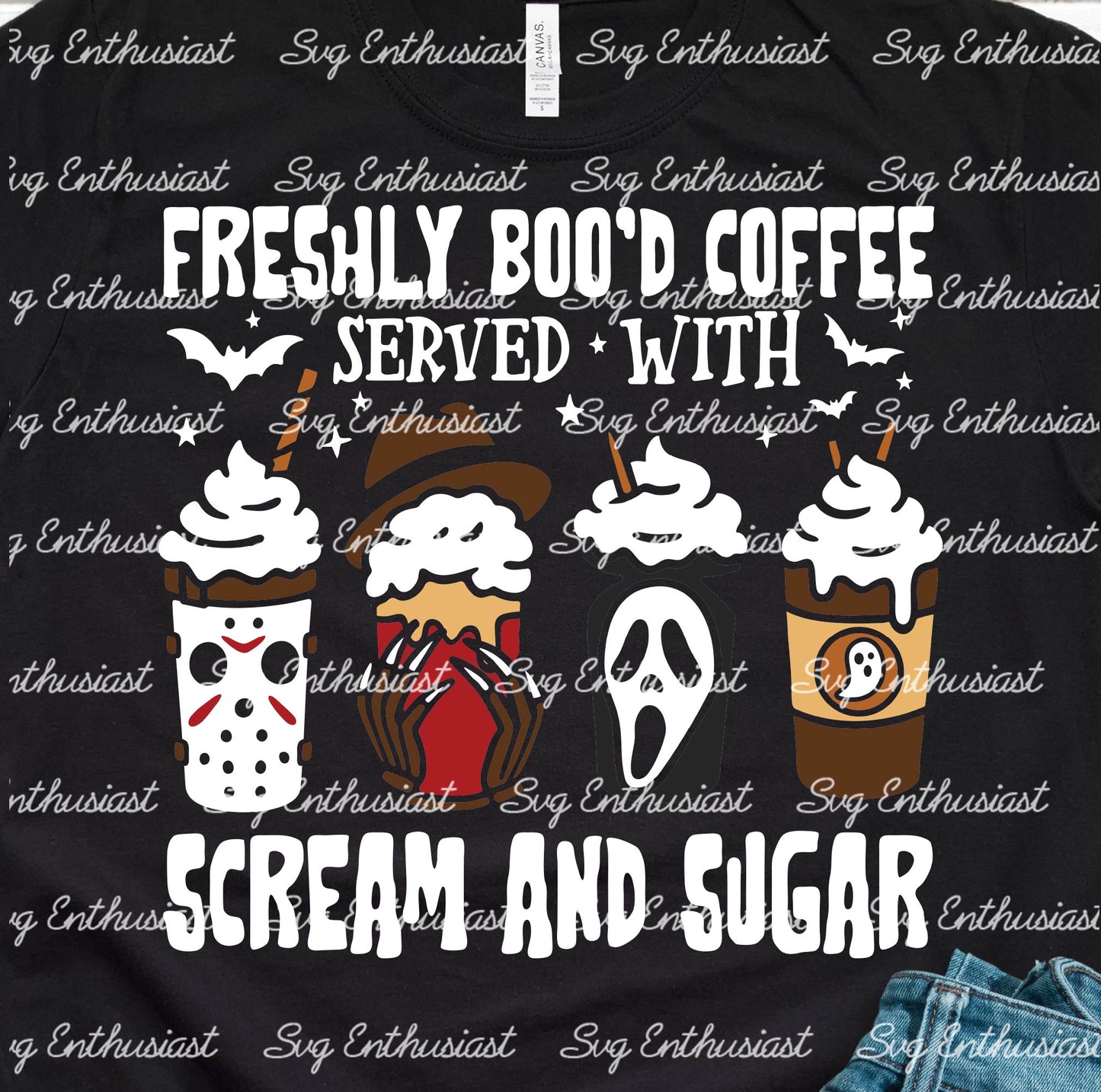Freshly boo'd coffee served with cream and sugar SVG PNG DXF
