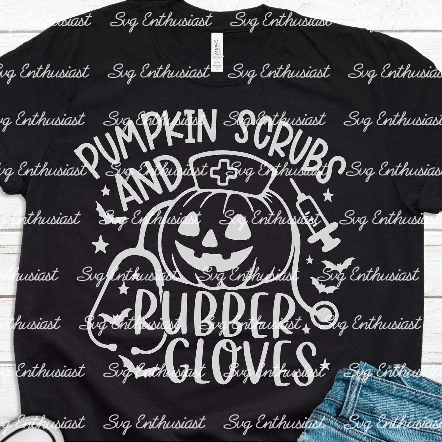 Pumpkin scrubs and rubber gloves SVG PNG DXF