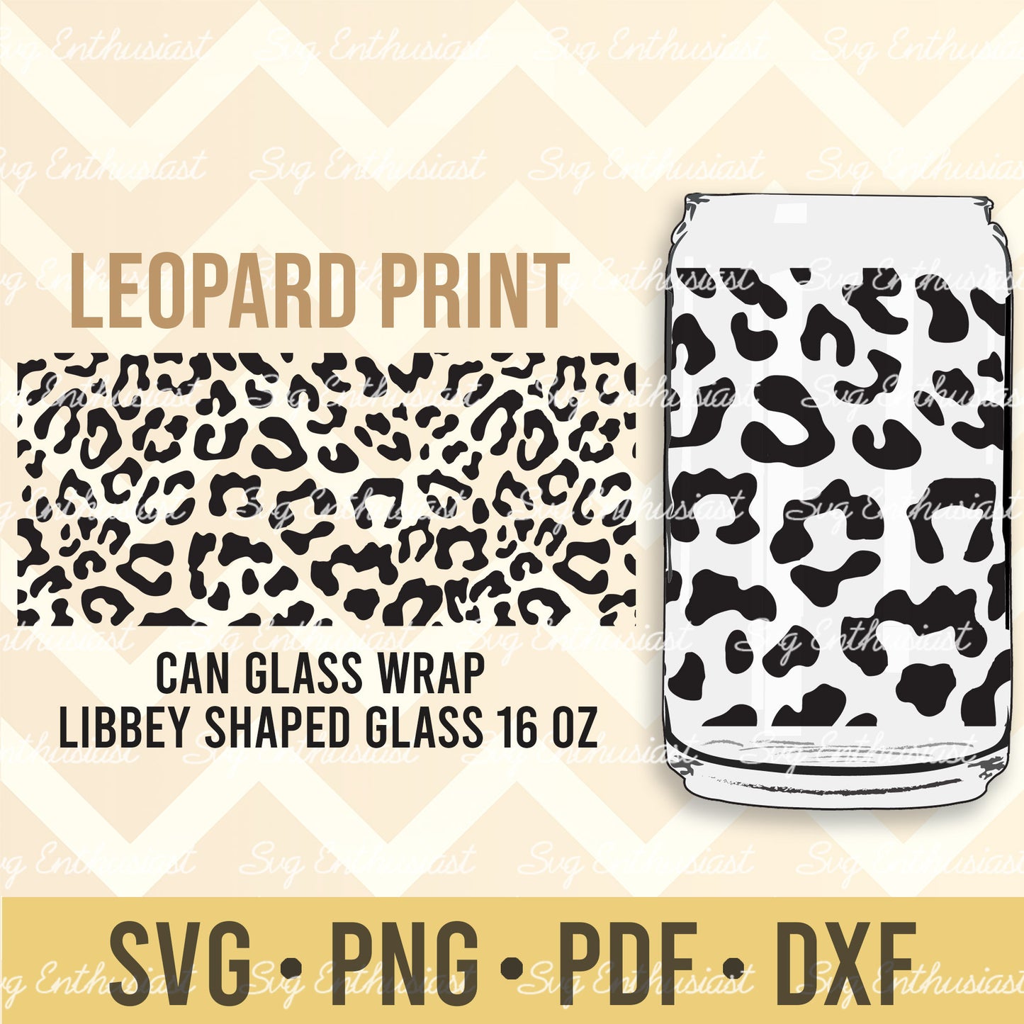 Leopard Cheetah print pattern svg libbey 16oz can glass SVG PDF PNG DXF