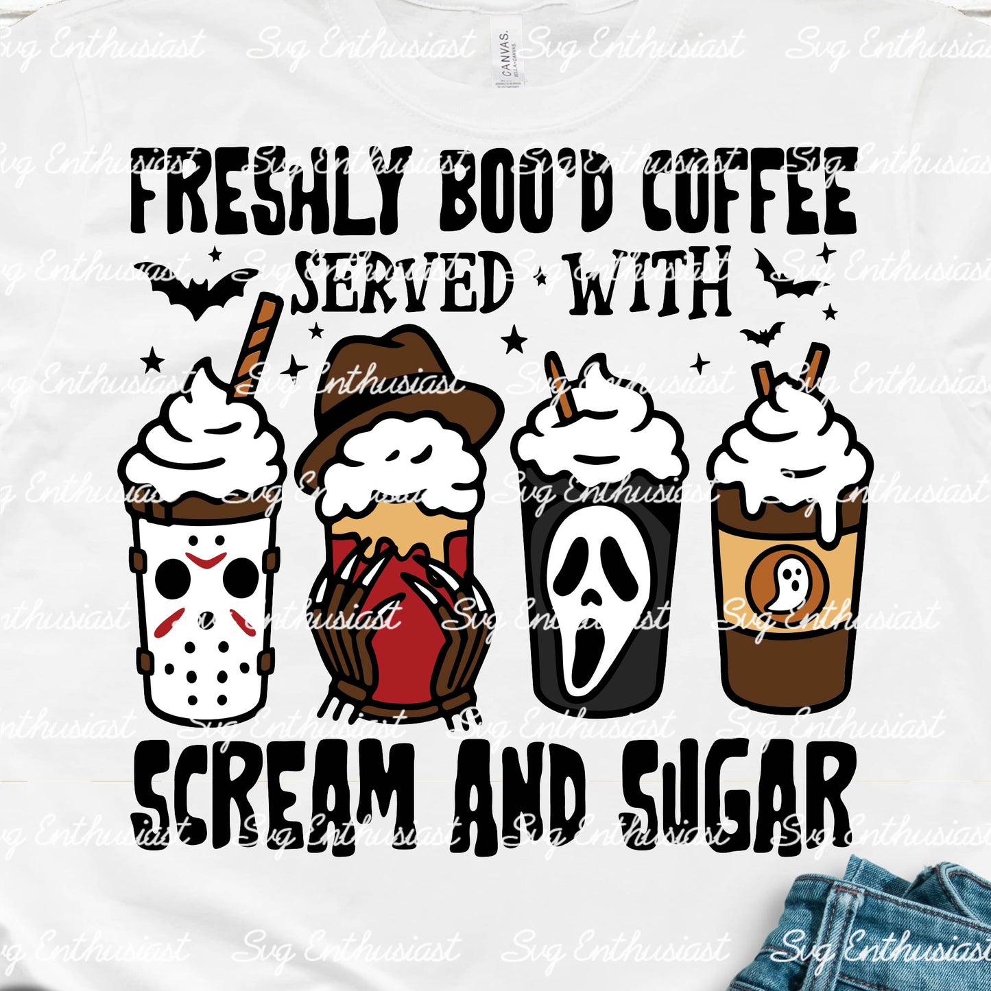 Freshly boo'd coffee served with cream and sugar SVG PNG DXF