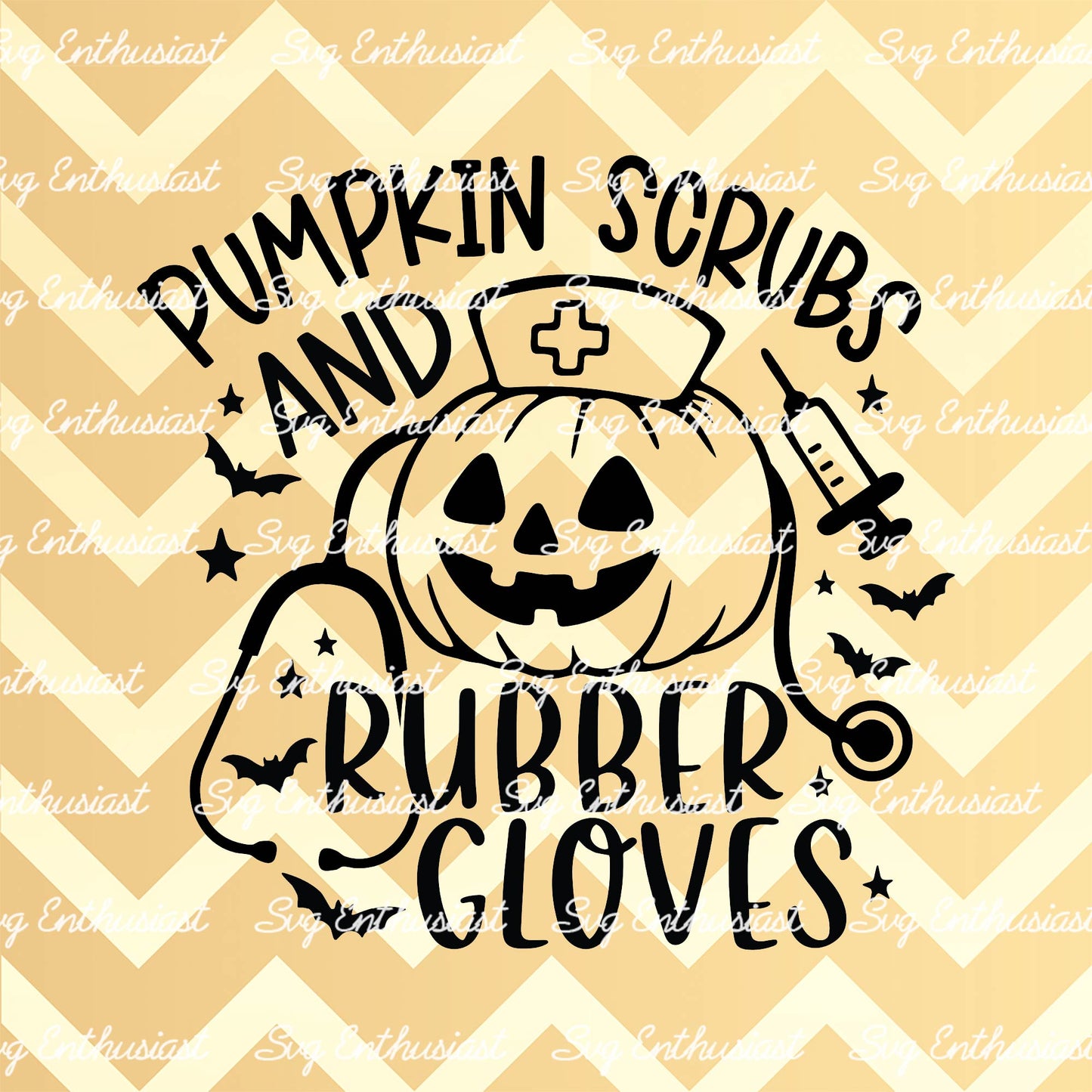 Pumpkin scrubs and rubber gloves SVG PNG DXF