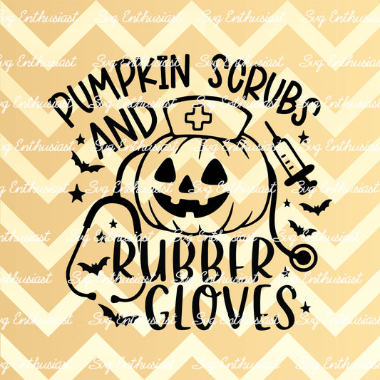 Pumpkin scrubs and rubber gloves SVG PNG DXF