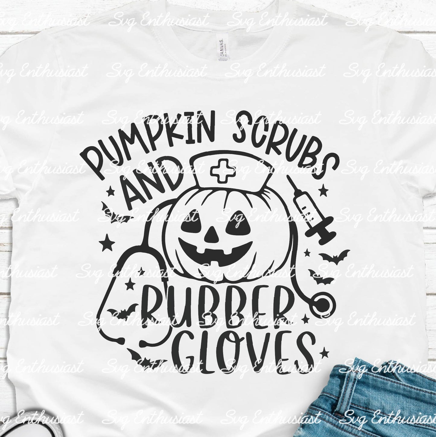 Pumpkin scrubs and rubber gloves SVG PNG DXF