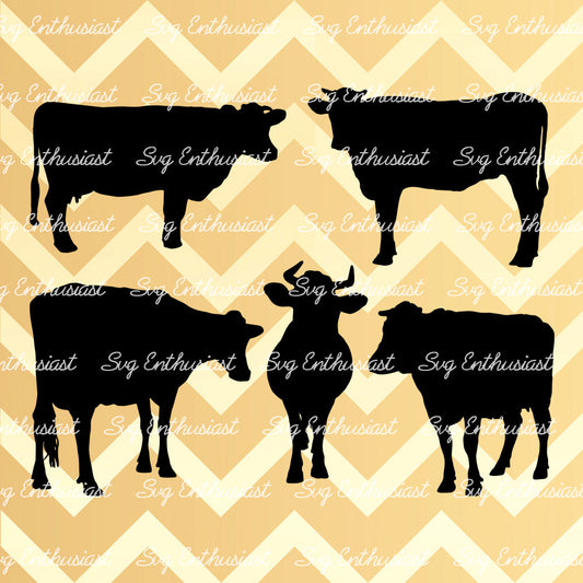 Cow silhouette SVG PNG DXF Bundle