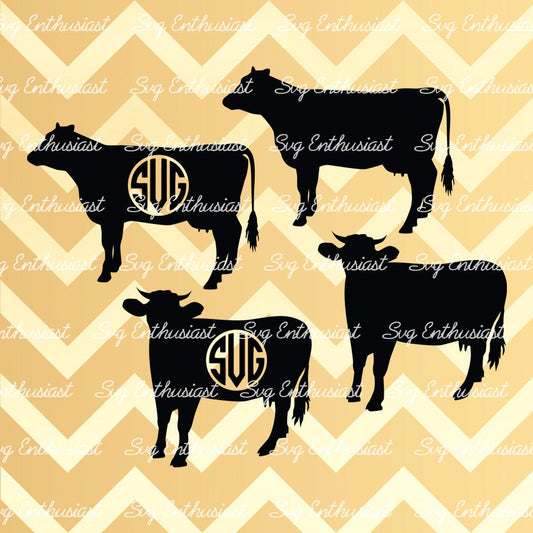 Cow silhouette SVG PNG DXF Bundle