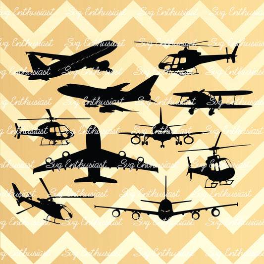 Planes silhouette SVG PNG DXF Bundle