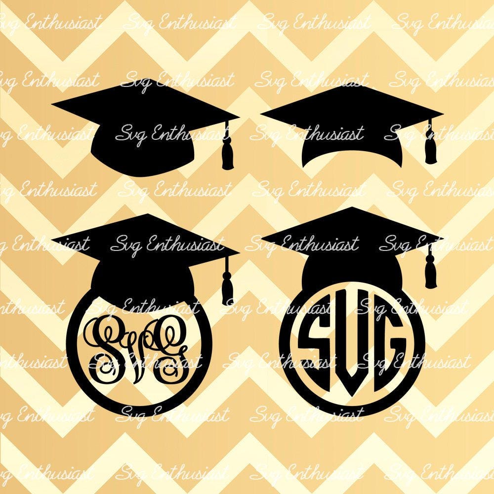 Graduation cap Monogram Frame SVG PNG DXF