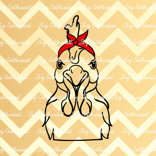 Chicken wearing a Bandana SVG PNG DXF