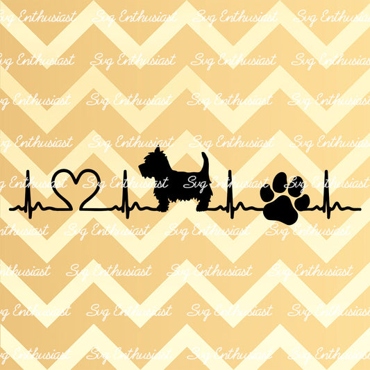 White Terrier Heartbeat SVG PNG DXF