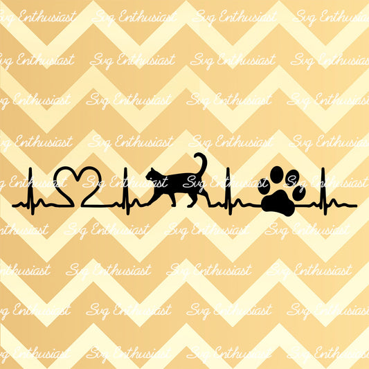 Cat Heartbeat SVG PNG DXF