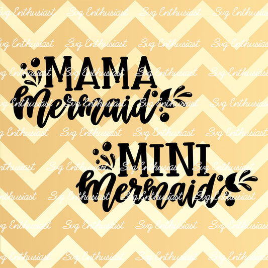 Mama mermaid - Mini Mermaid SVG PNG DXF