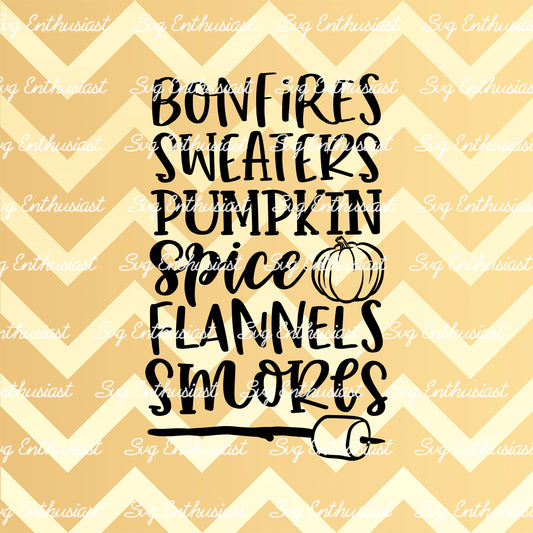 Bonfires sweaters pumpkin spice flannels smores SVG PNG DXF