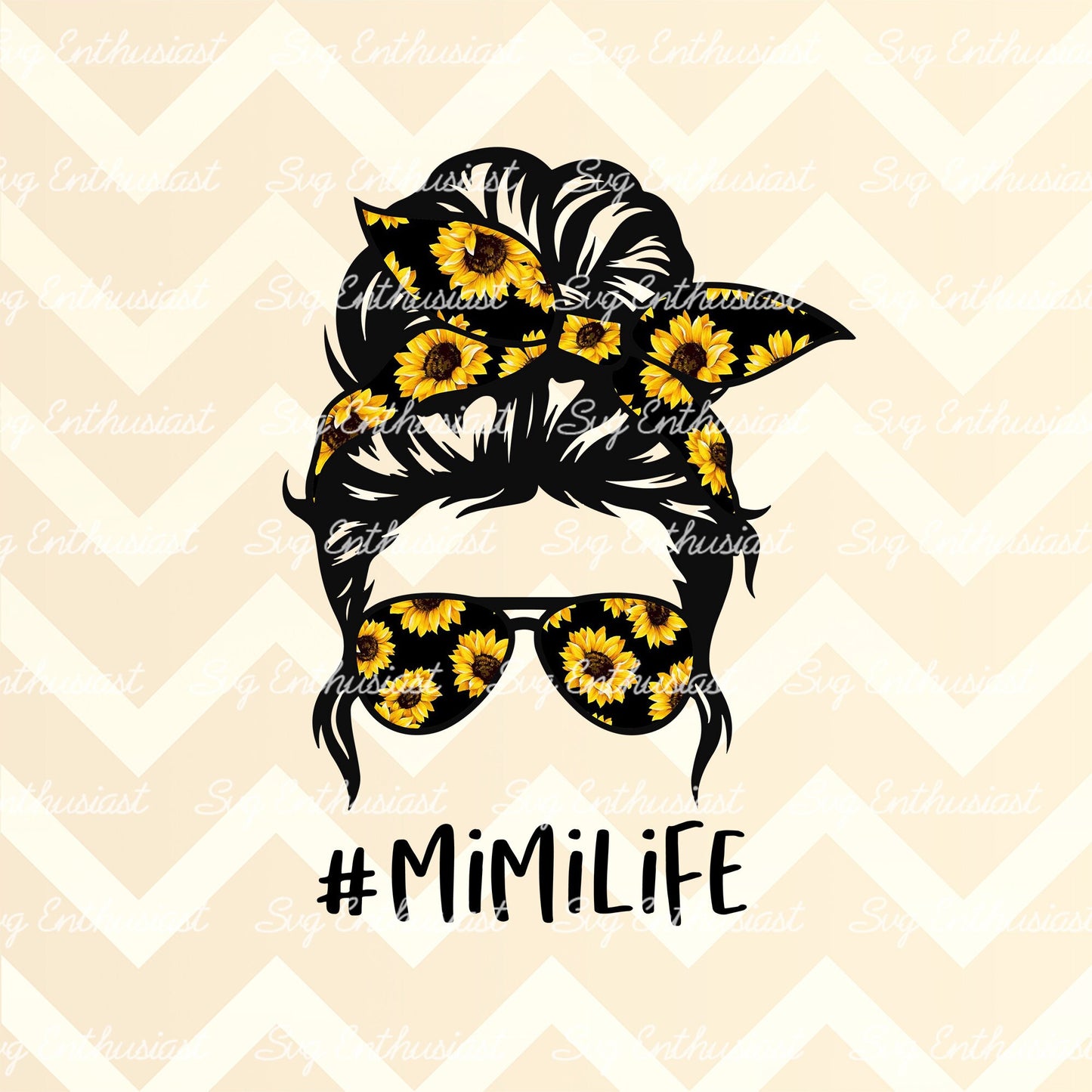 Sunflower Mimi life messy bun PNG sublimation