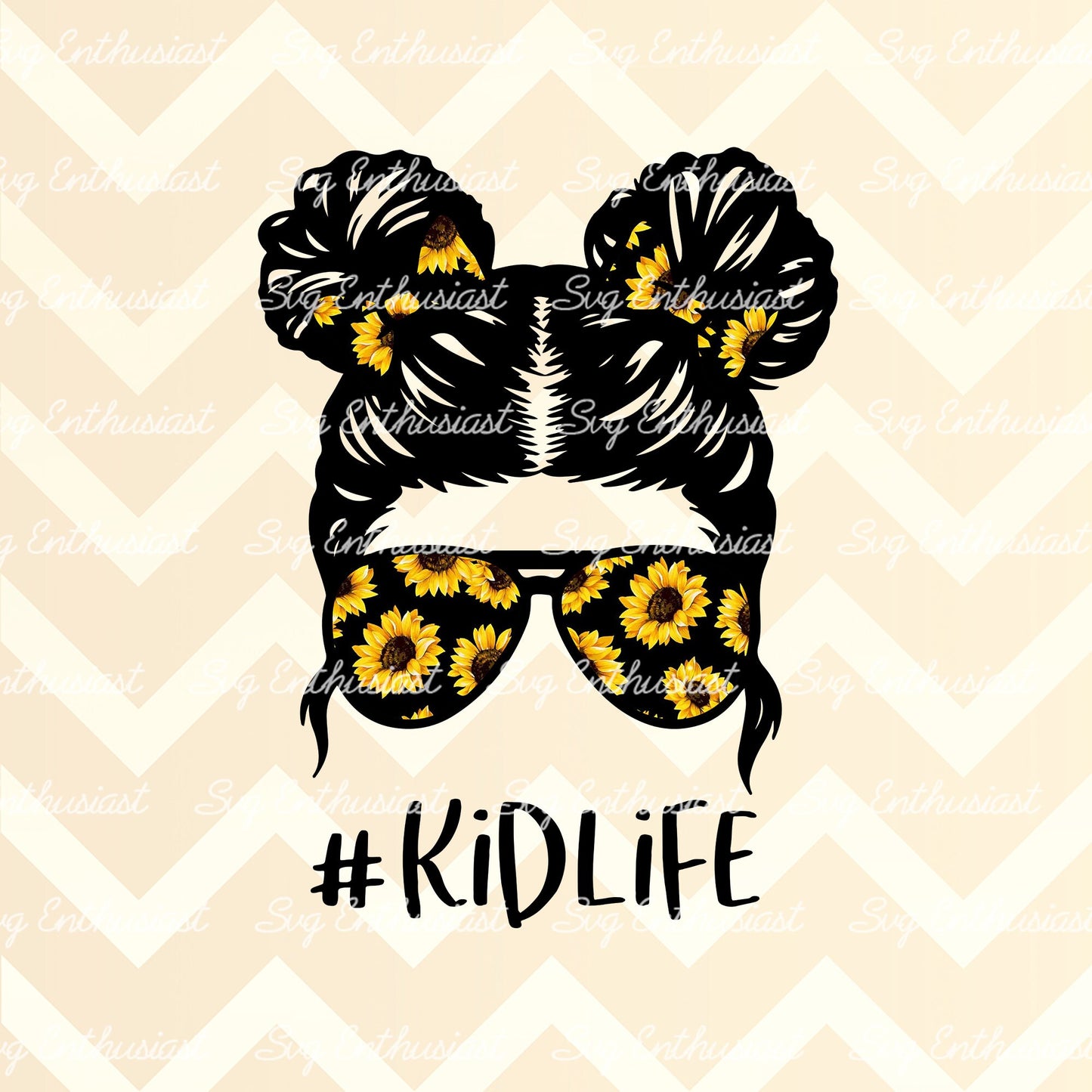 Sunflower Kid life messy bun PNG sublimation