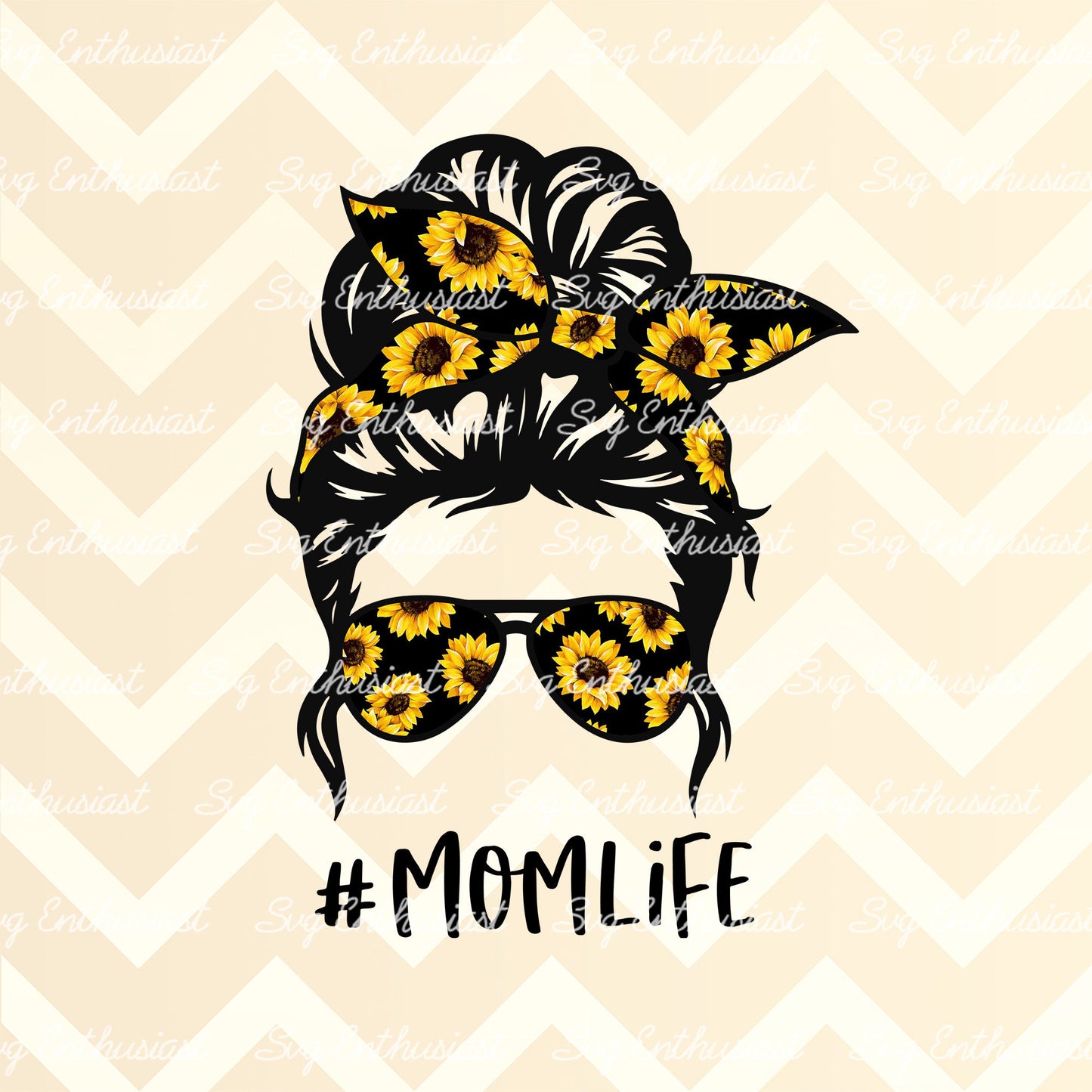 Sunflower Mom life messy bun PNG sublimation