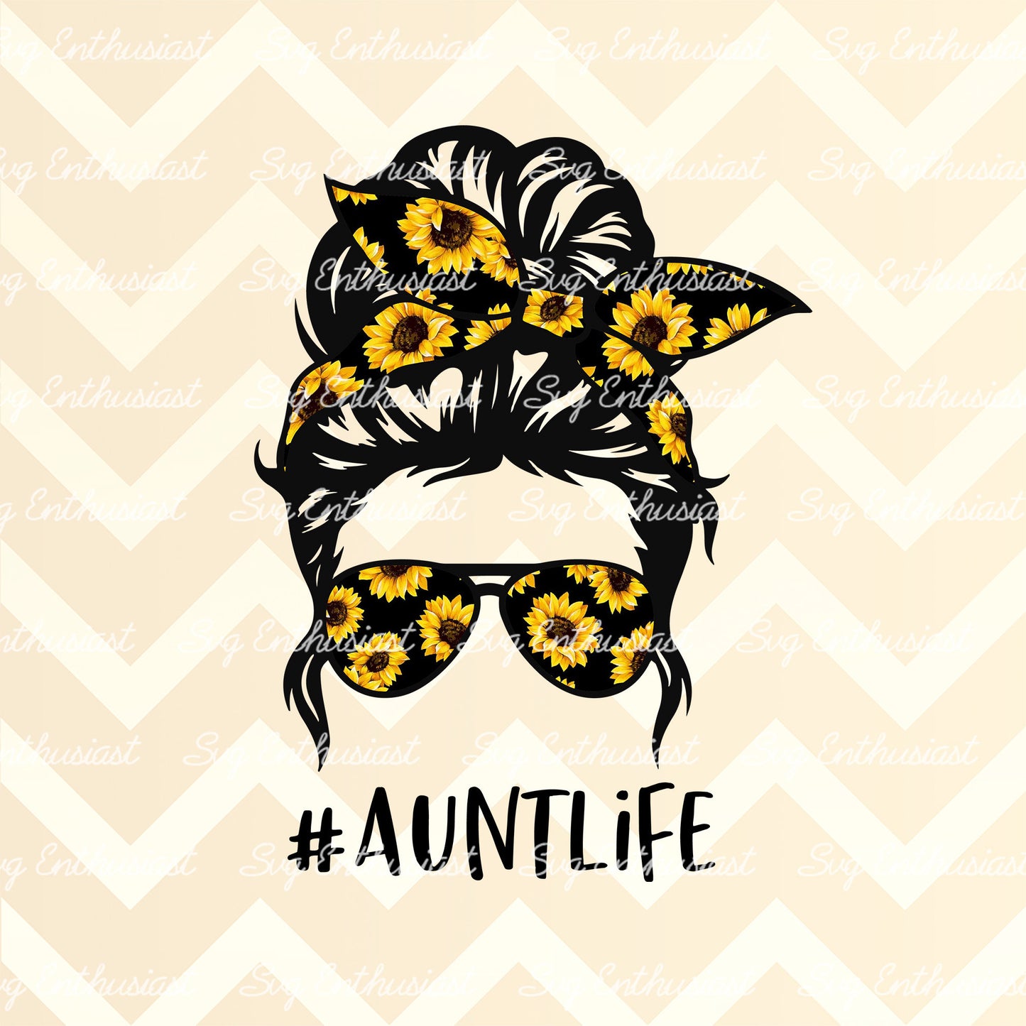 Sunflower Aunt life messy bun PNG sublimation