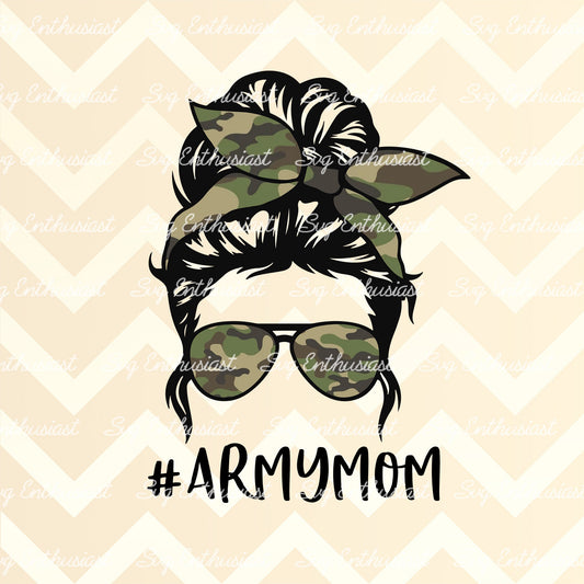 Army mom messy bun PNG sublimation