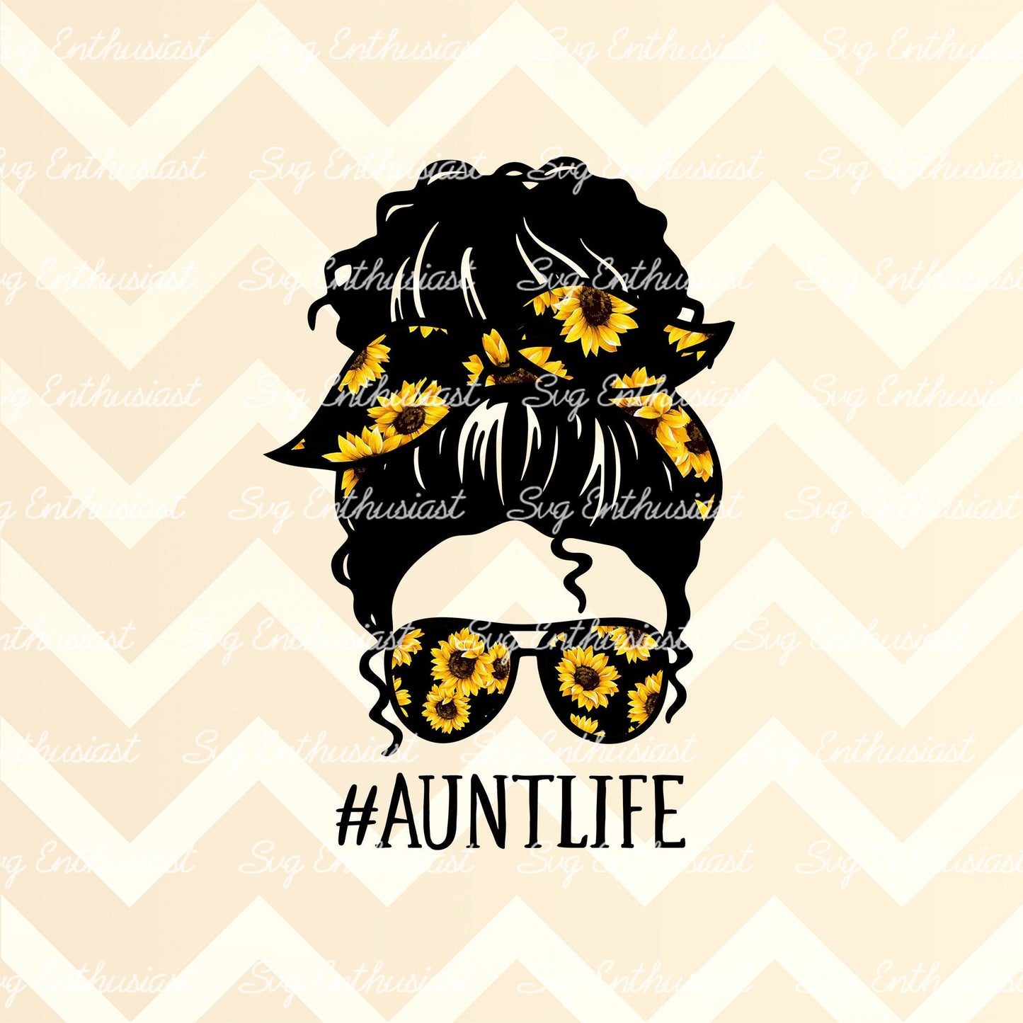 Sunflower Aunt life curly hair PNG sublimation