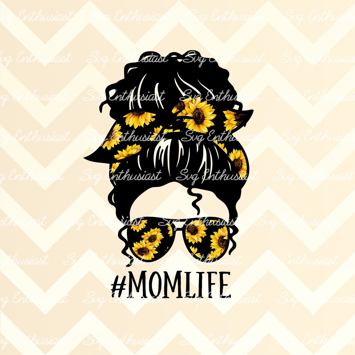 Sunflower mom life curly hair PNG sublimation