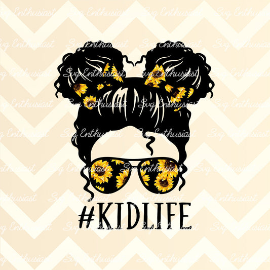 Sunflower Kid life curly hair PNG sublimation