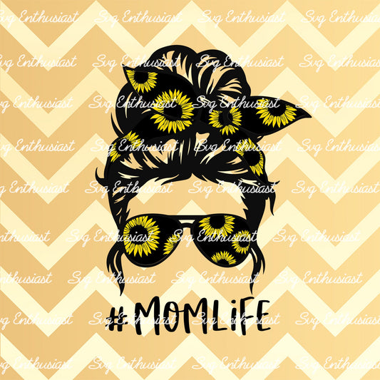 Mom life sunflower messy bun SVG PNG DXF