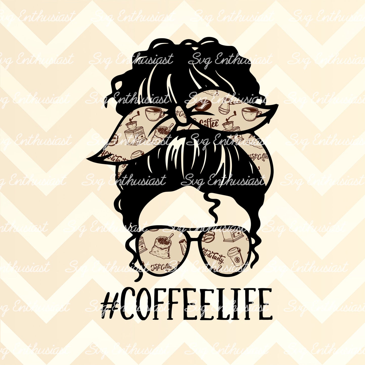 Coffee life curly hair PNG sublimation