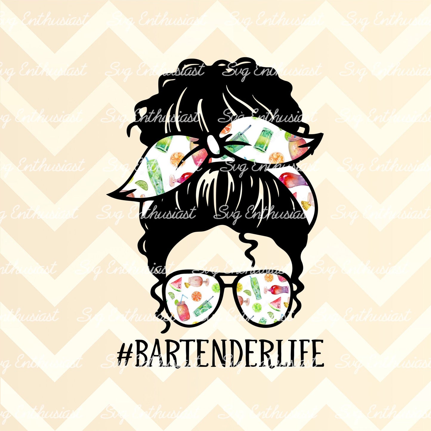 Bartender life curly hair PNG sublimation