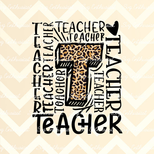 Leopard print Teacher Typography PNG sublimation