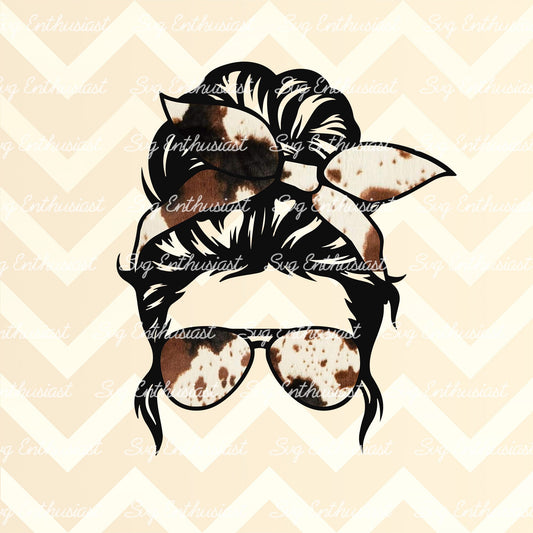 Cow hide country mom life messy bun PNG sublimation