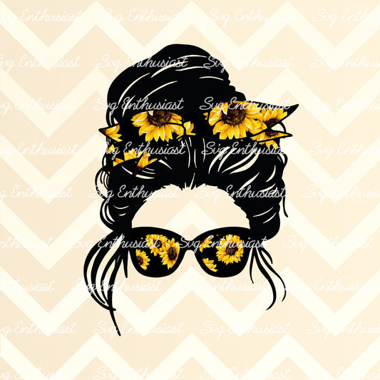 Sunflower headband messy bun PNG sublimation