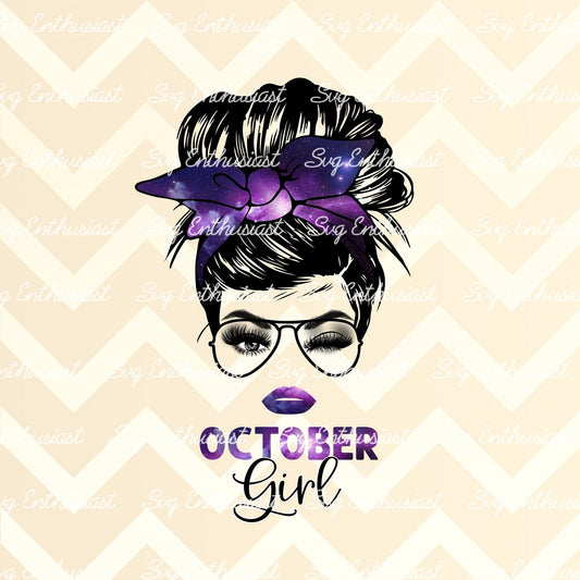 October girl messy bun PNG sublimation