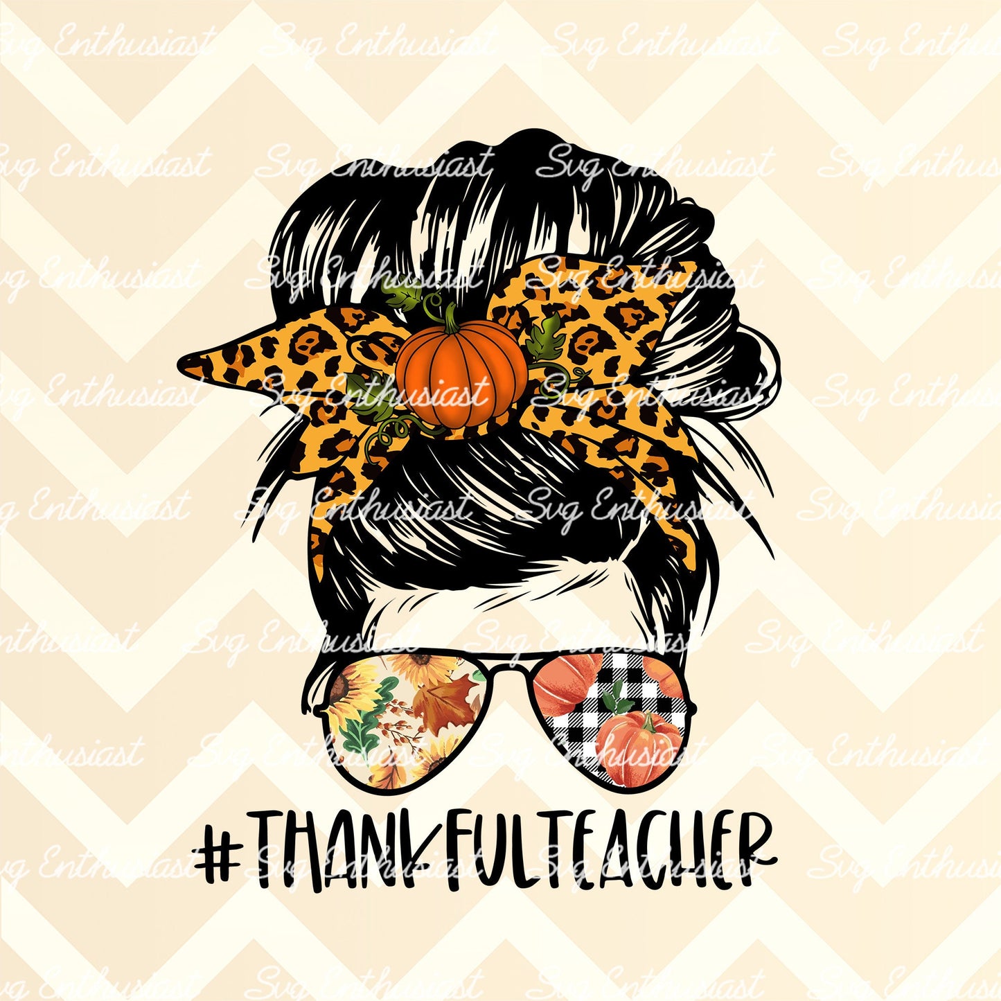 Thankful teacher messy bun PNG sublimation