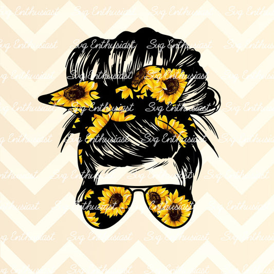 Sunflower messy bun PNG sublimation