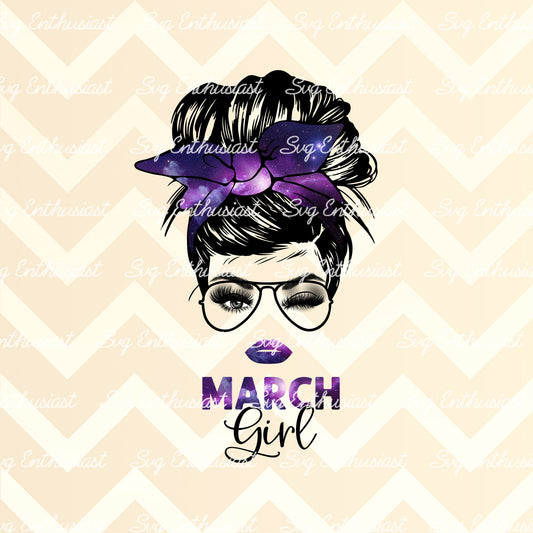 March girl messy bun PNG sublimation