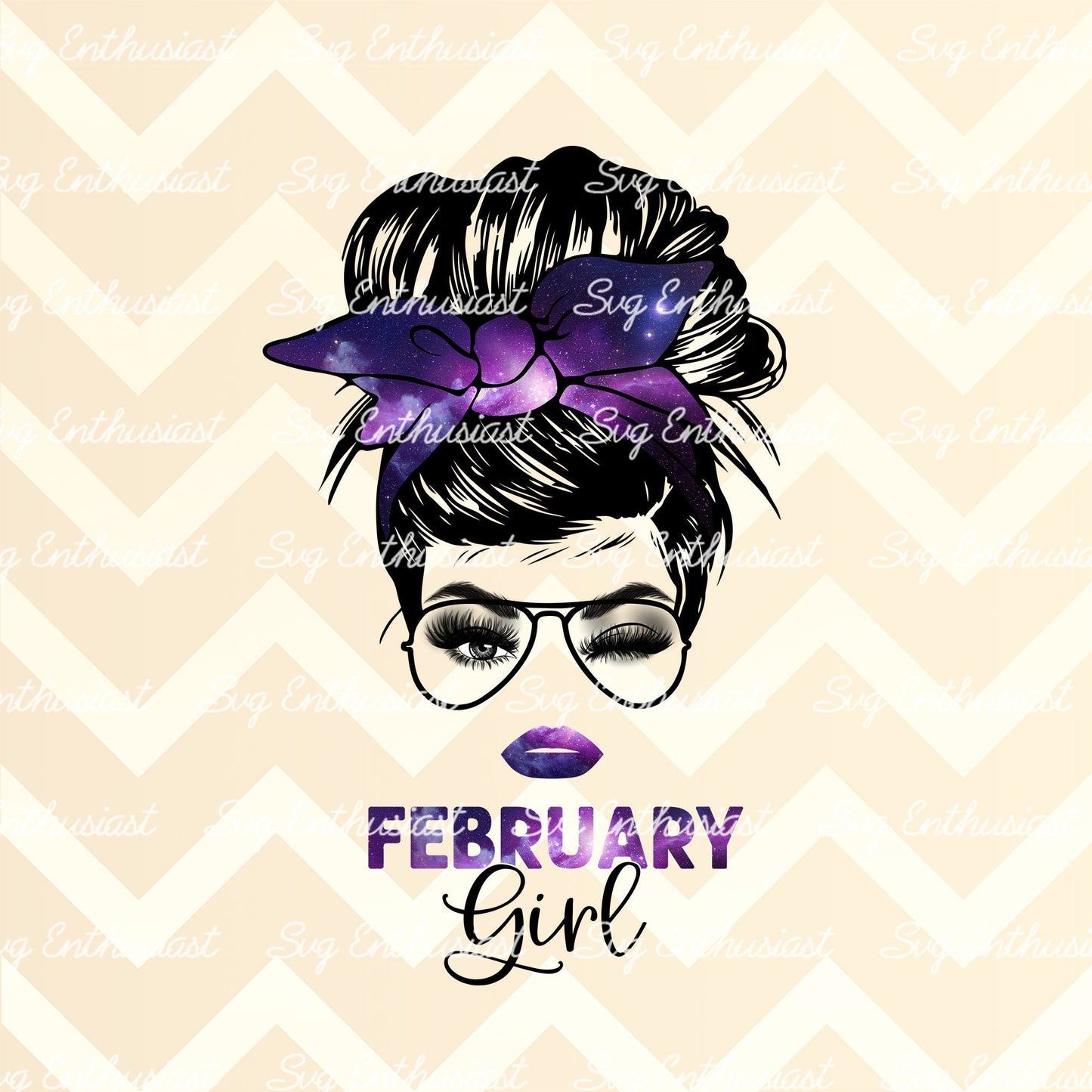 February girl messy bun PNG sublimation