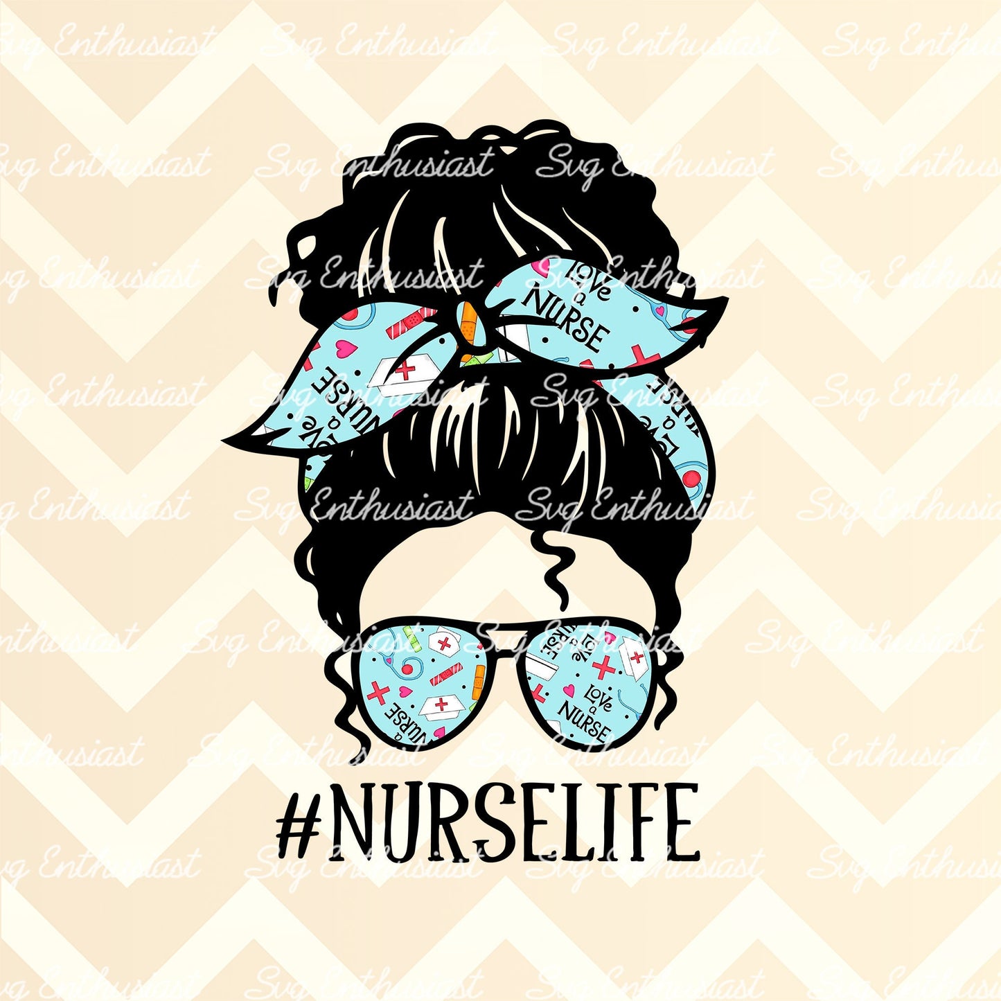 Nurse life curly hair PNG sublimation