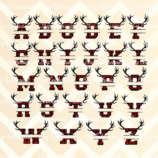 Reindeer Buffalo plaid letters PNG sublimation