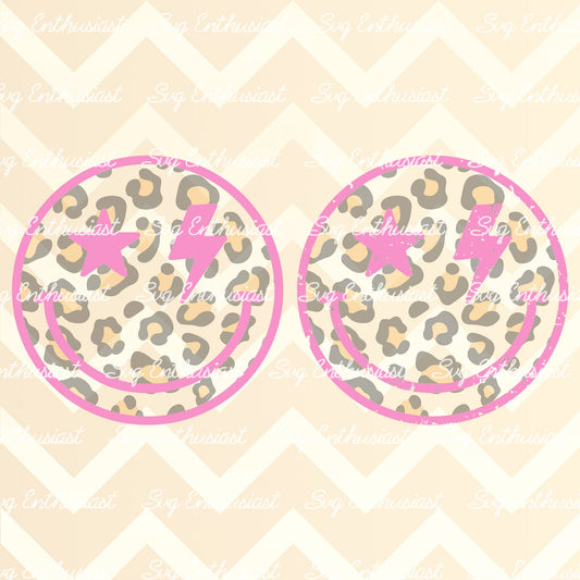 Leopard Lightning bolt smile face PNG sublimation