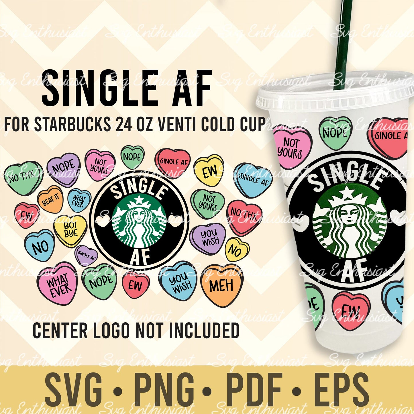 Single AF candy Heart Starbucks Cup SVG PDF PNG DXF