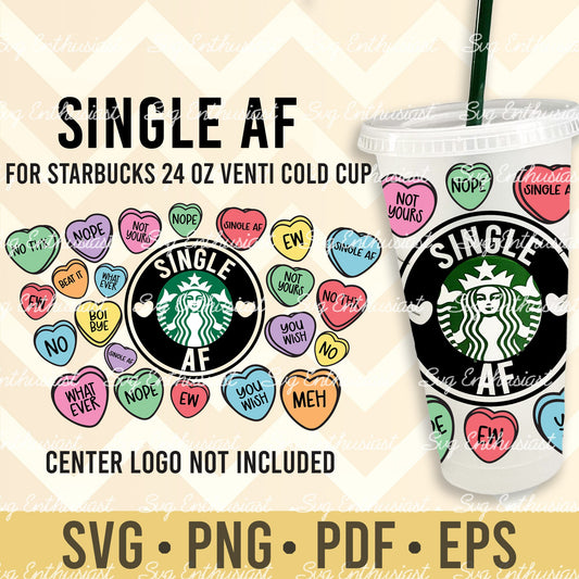 Single AF candy Heart Starbucks Cup SVG PDF PNG DXF