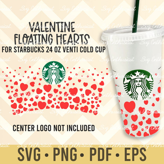 Floating hearts Starbucks Cup SVG PNG PDF DXF