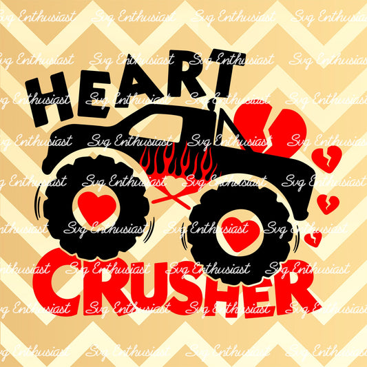 Valentine's day monster truck SVG PNG DXF