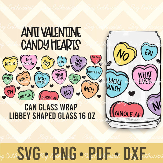 Anti Valentines Candy Hearts SVG PNG DXF PDF for libbey 16oz can glass