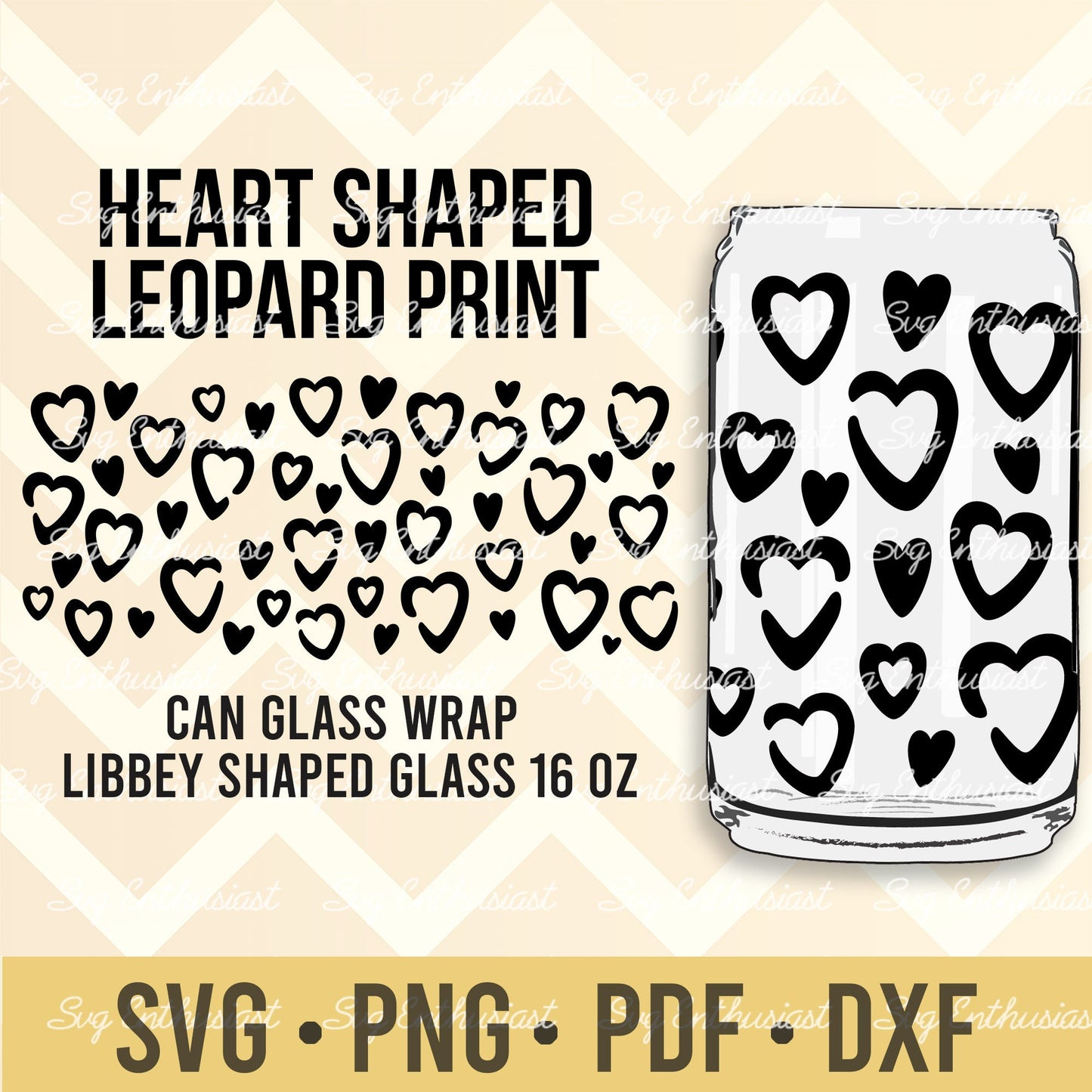 Heart shaped leopard print svg libbey 16oz can glass SVG PNG DXF PDF