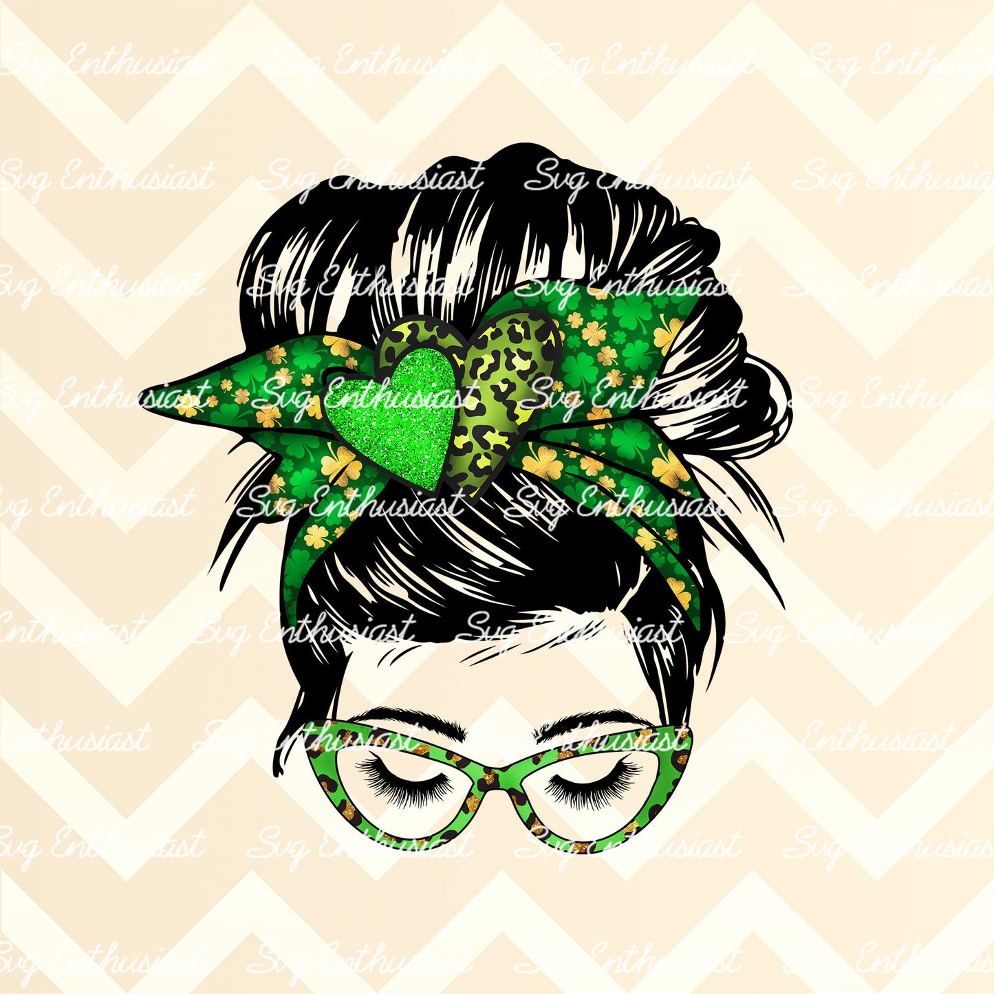 St Patrick messy bun skull PNG sublimation