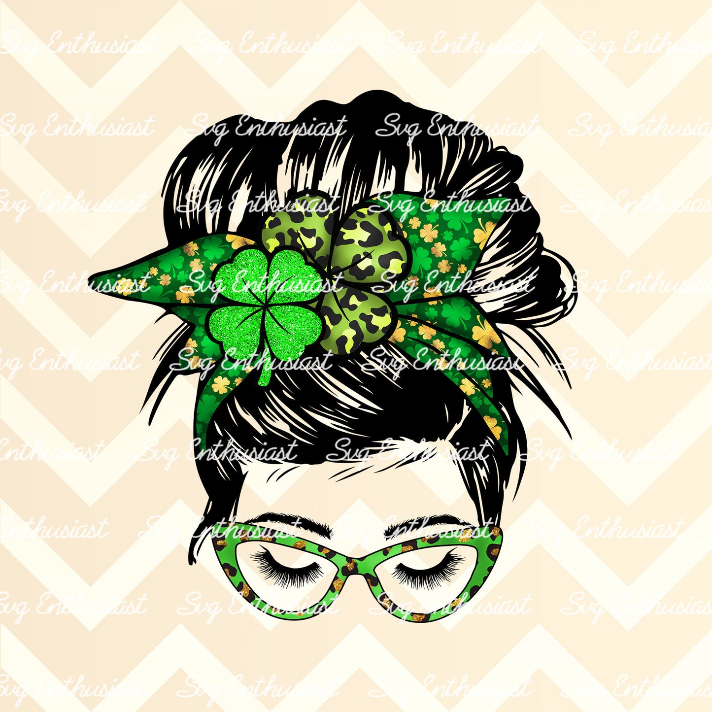 St Patrick messy bun skull PNG sublimation