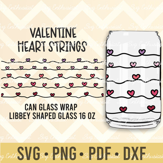 Heart string print svg libbey 16oz can glass SVG PDF PNG DXF