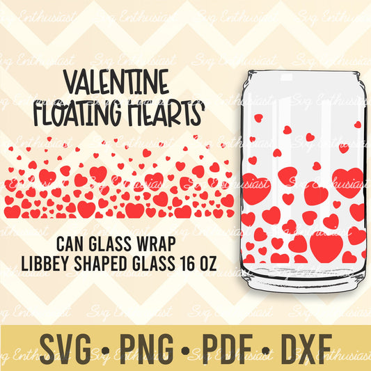 Floating hearts print svg libbey 16oz can glass SVG PNG PDF DXF