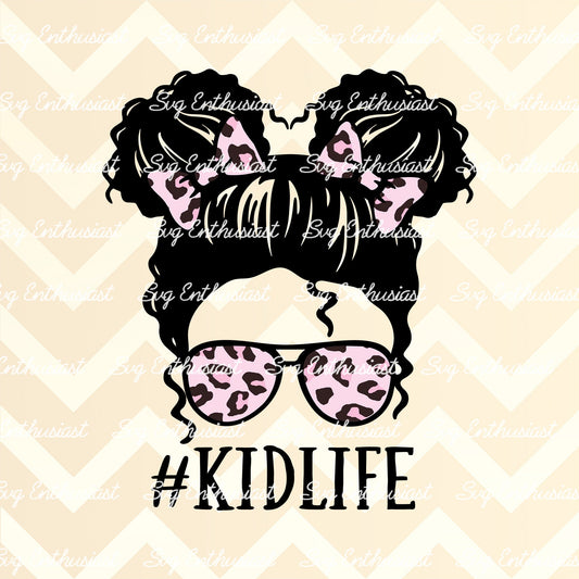 Pink leopard Kid life curly hair PNG sublimation