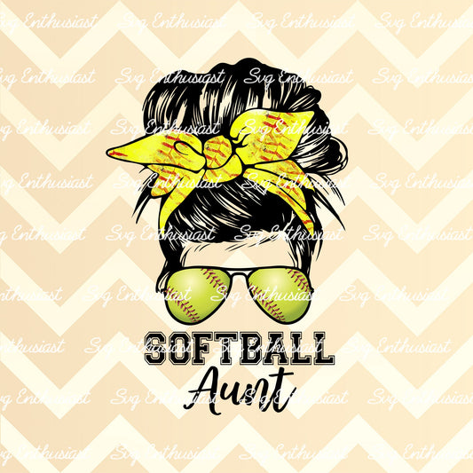 Softball Aunt messy bun PNG sublimation